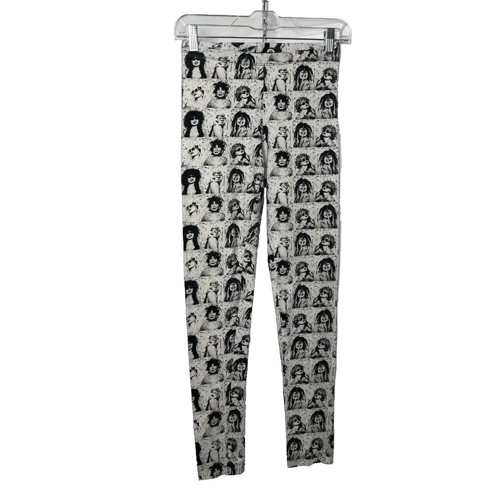 Betsey Johnson Mid 2000s Leggings Size S Black White Photo Booth Graphic RARE